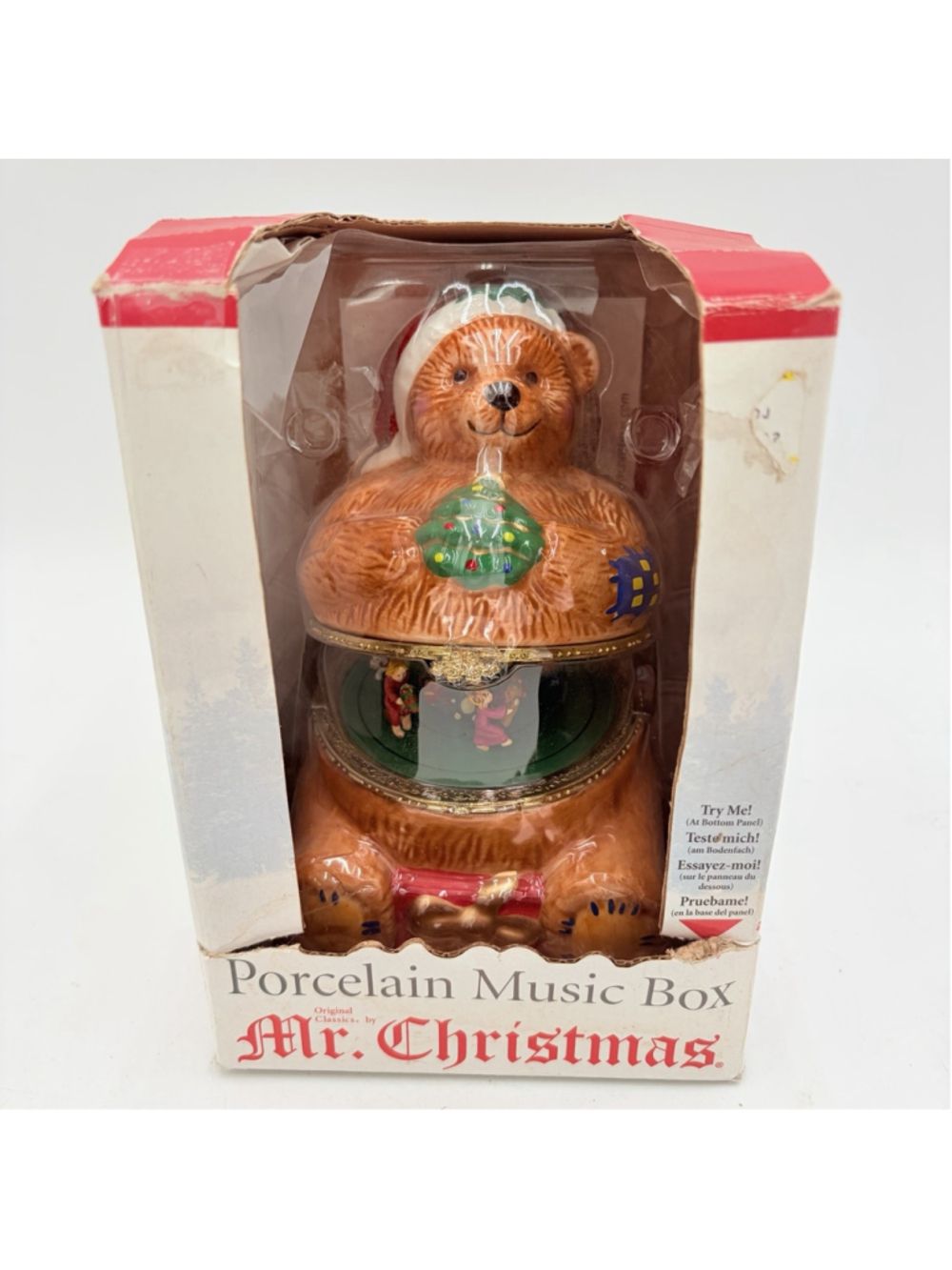 Mr Christmas Teddy Bear Porcelain Music Box Jingle Bells New Open Box